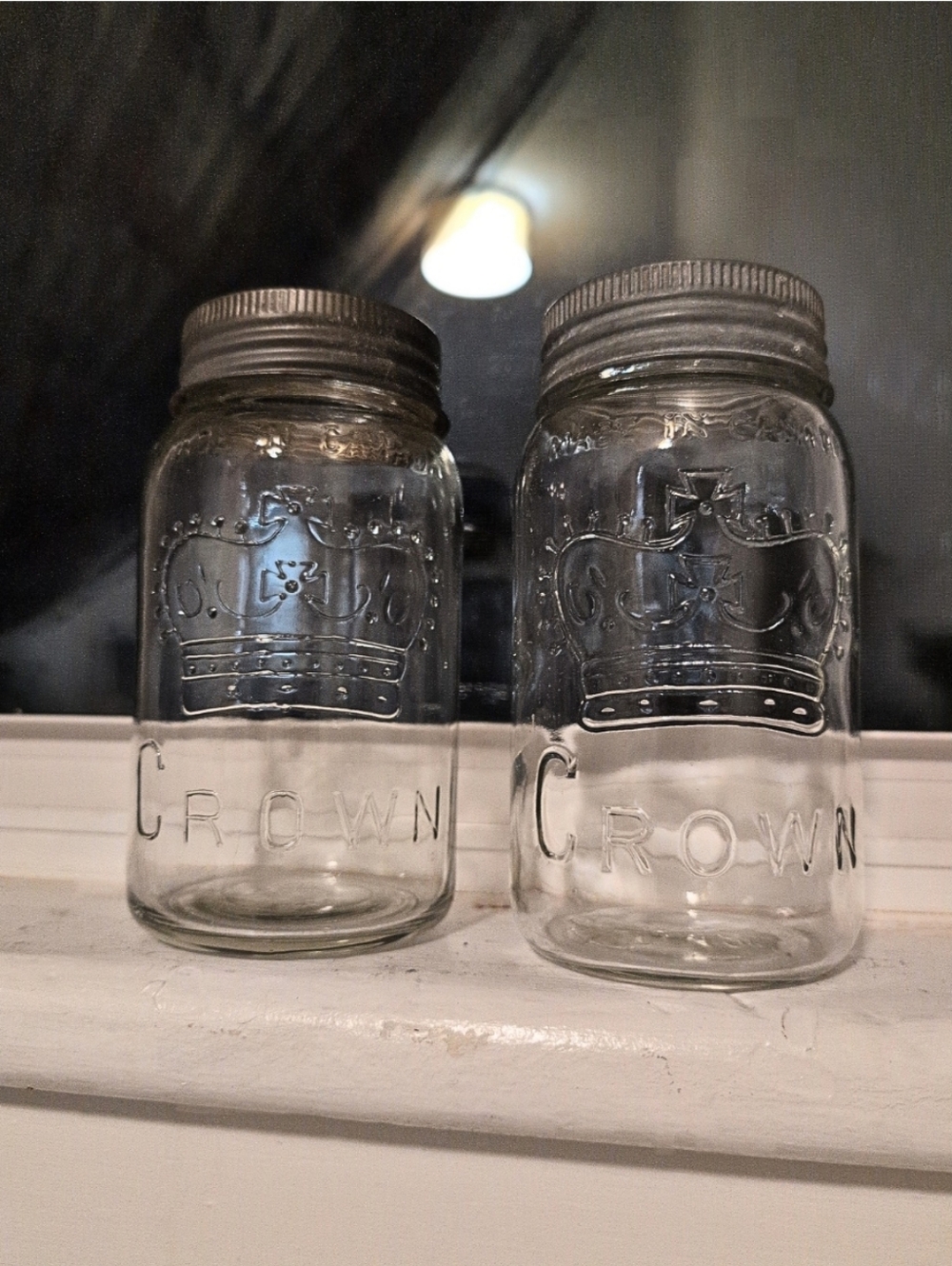 Vintage Crown Mason Jars Quart Size Set of 2 Rustic Farmhouse Kitchen Decor